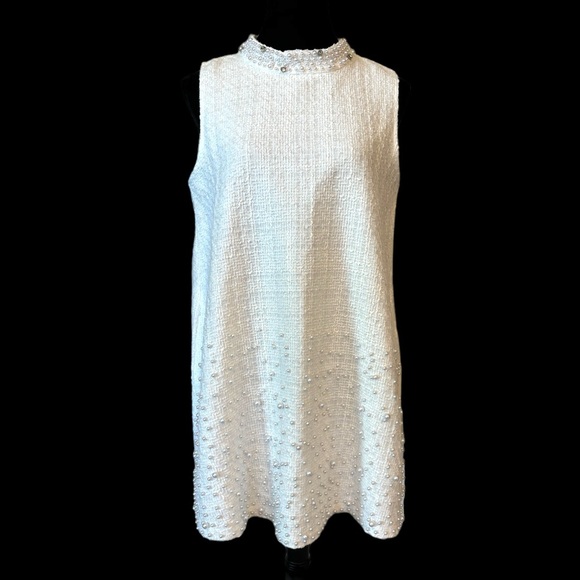 Tweed Pearl Embellished Shift Dress Small - Picture 9 of 14